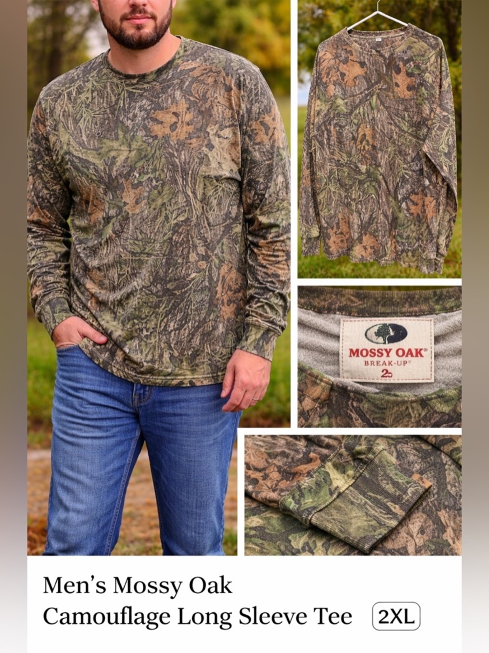 Mossy Oak Green and Brown Camouflage Long Sleeve Tee 2XL